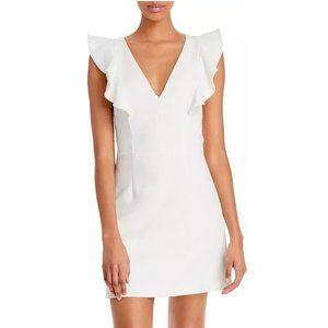 French Connection Whisper White Ruffled V-Neck Mini Dress Cocktail Bridal Sheath